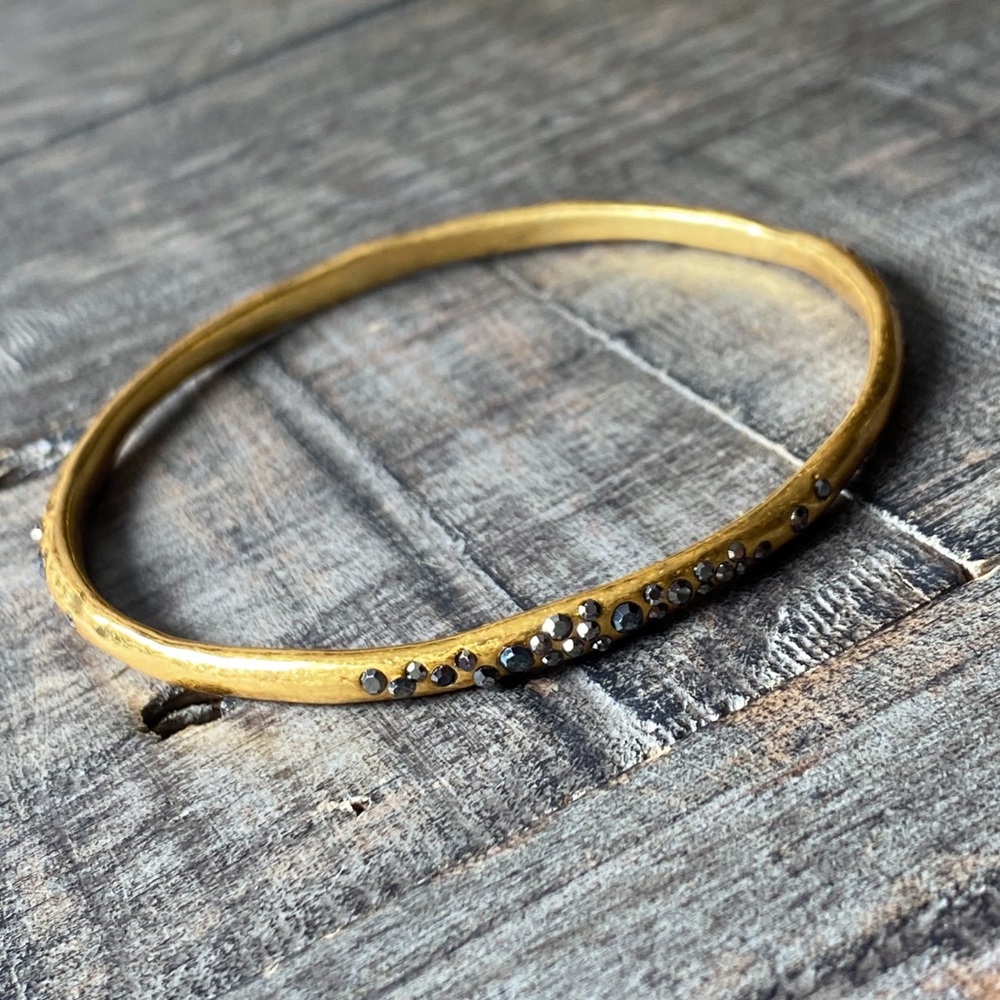 NEW Brushed Gold & Gunmetal Black Crystal Cuff Bracelet - Picture 10 of 12